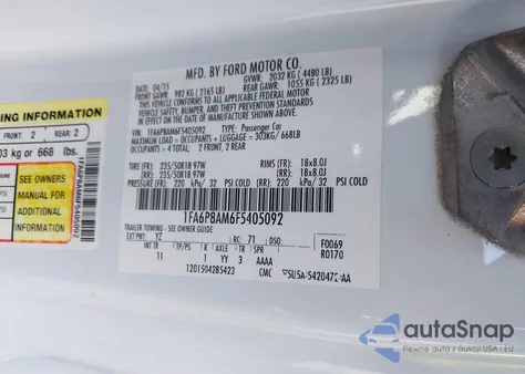 2015 Ford Mustang V6 z USA, uszkodzony, nr VIN 1FA6P8AM6F5405092